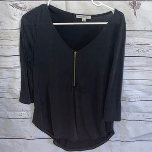 Green envelope black blouse zipper front medium worn once